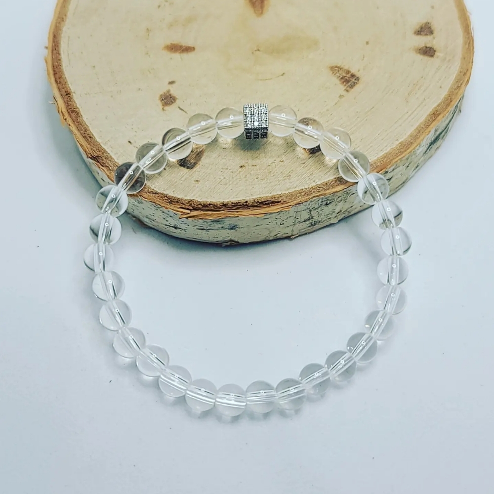 Clear Quartz Zirconia charm bracelet 6 mm